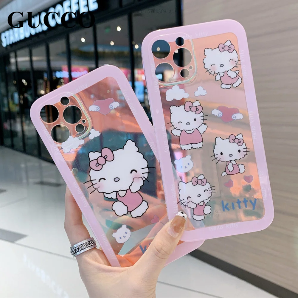 Sanrio Hello Kitty Case For Iphone 13 12 11 Pro Max X Xr Xs 8 7 Plus Se Laser Case For Women Girl Y2k Luxury Trendy Aesthetic