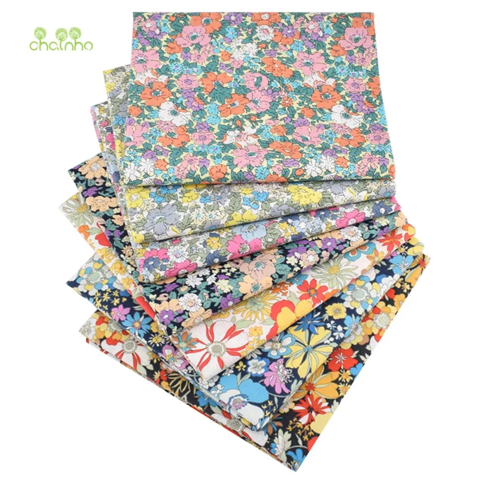 Chainho,Printed Plain Poplin Cotton Fabric,DIY Quilting & Sewing  Material,Patchwork Cloth,Floral Series,7 Designs,5 Sizes,PCC01