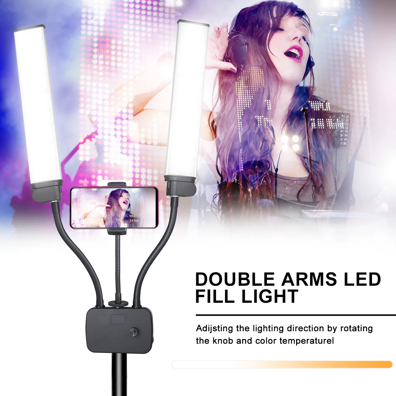 Flexible Double Arms Wide Angle Fill Light 3200-5600K Dimmable LED with Phone Holder for Youtuber Vlog Makeup Tiktok Live Stream enlarge