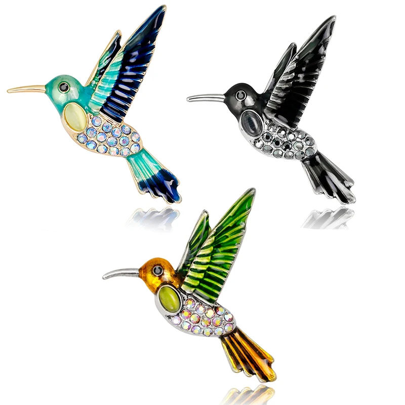 

1PC Clothing Drip Oil Cute Personalized Animal Brooch Enamel Birdie Pin Rhinestone Corsage Pin Jewelry Hummingbird