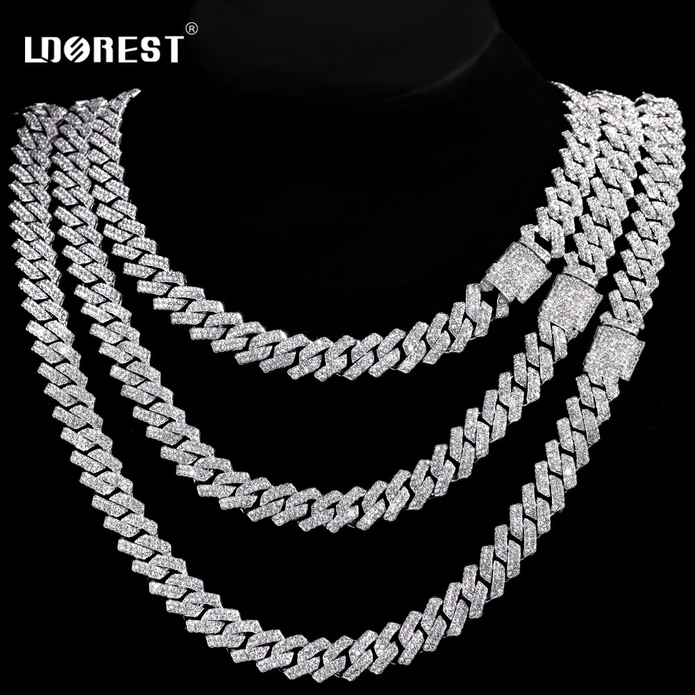 

Men Women Iced Out Prong Cuban Link Chain Necklace 14mm Micro Pave Clustered Cuban Link Choker Men's Necklace Hip Hop Jewelry