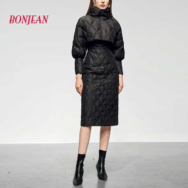 

Fashion Cotton-padded Suit Women 2023 Winter New One-piece Short Top Dress Two-piece Set