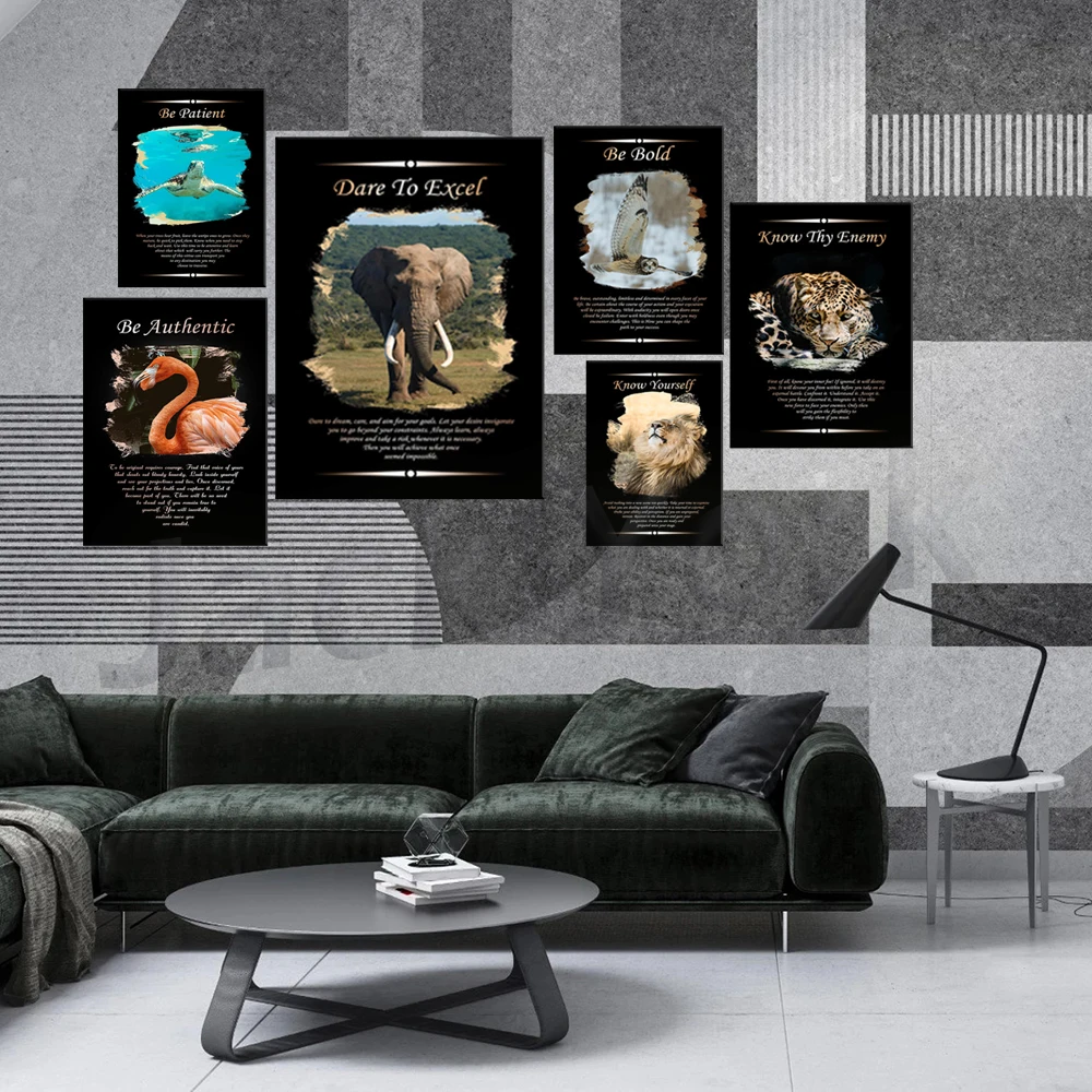 

Tiger, Elephant, Lion Animal Wall Art Poster Inspirational Quotes Home Office Decor