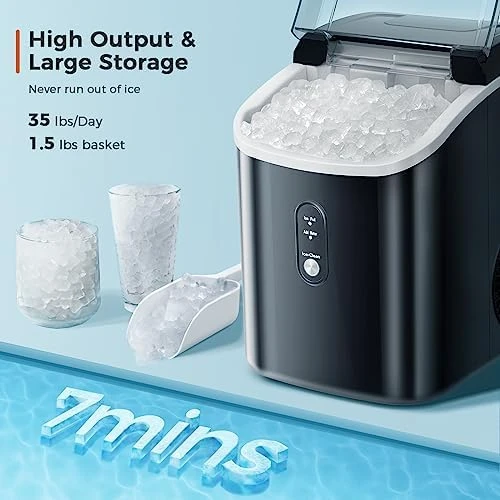 

Nugget Ice Maker Countertop, Portable Ice Maker Machine with Self-Cleaning Function,35lbs/24H,One-Click Operation,Pellet Ice Mak