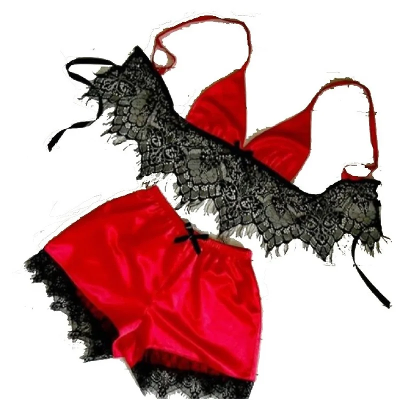 Пикантная кружевная Пижама на бретельках женские пижамные комплекты с бантом