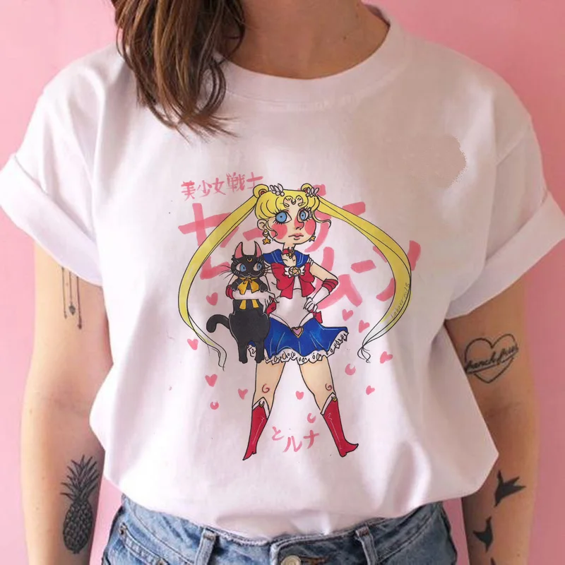 

Woman Funny Sailor Moon T Shirts Girl Harajuku Casual Tshirt Female Ulzzang Women Graphic Japanese Kawaii T-shirt Top Tee