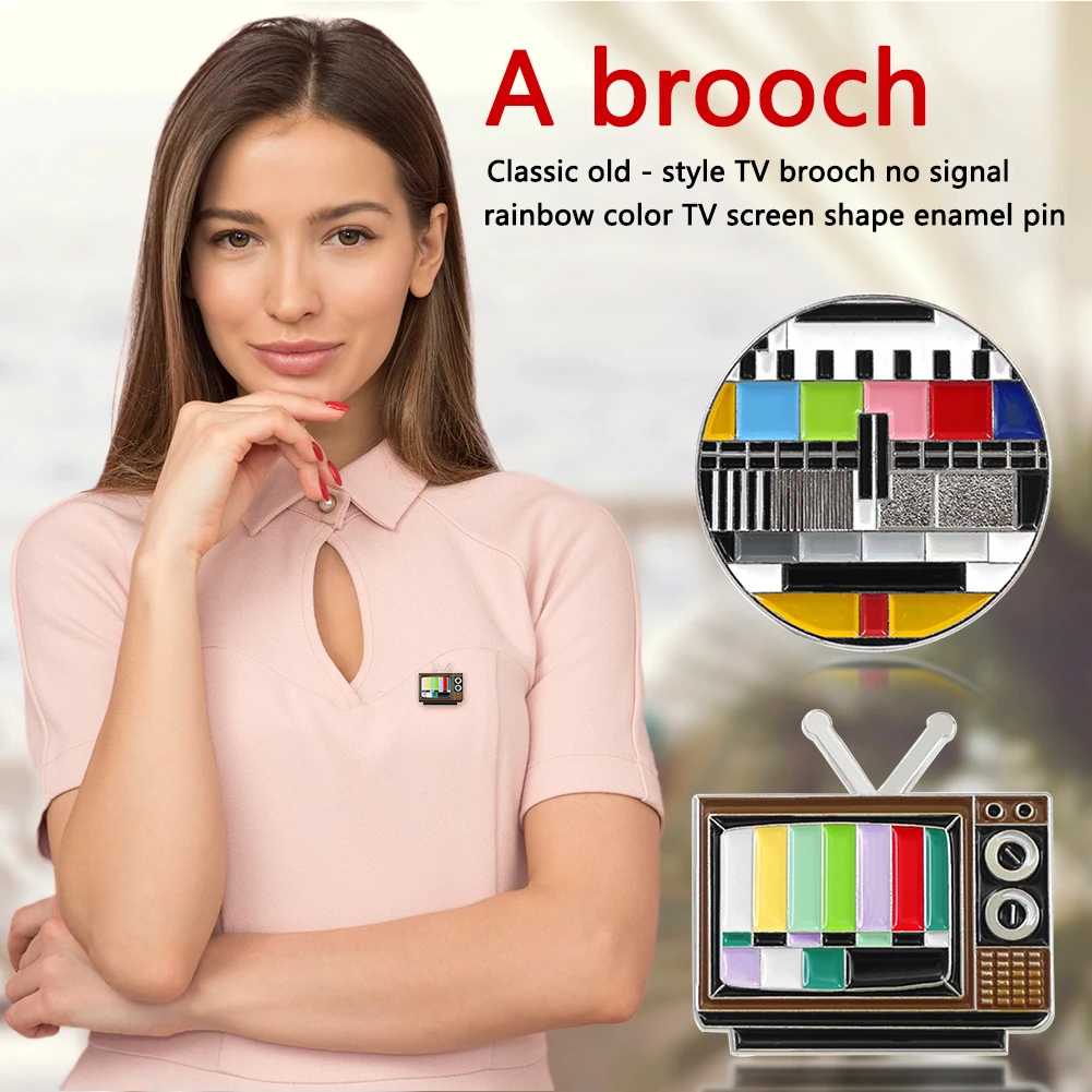 

Vintage TV Enamel Brooch TV Channel No Signal Rainbow Colored Screen Badge Plating Jewelry Causal Decorations Brooches Pin