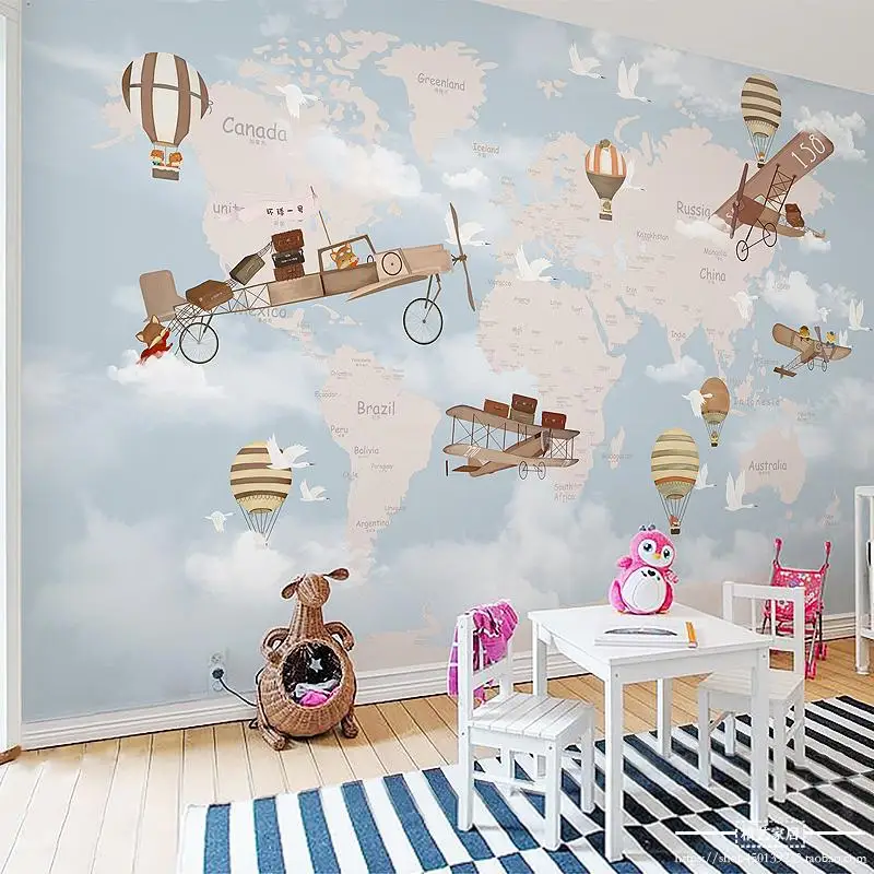 

Bacal Custom 3d World Map Wallpaper Murals for Nursery Kids Room Bedroom Cartoon Photo Wall Stickers Decor Kindergarten Paper
