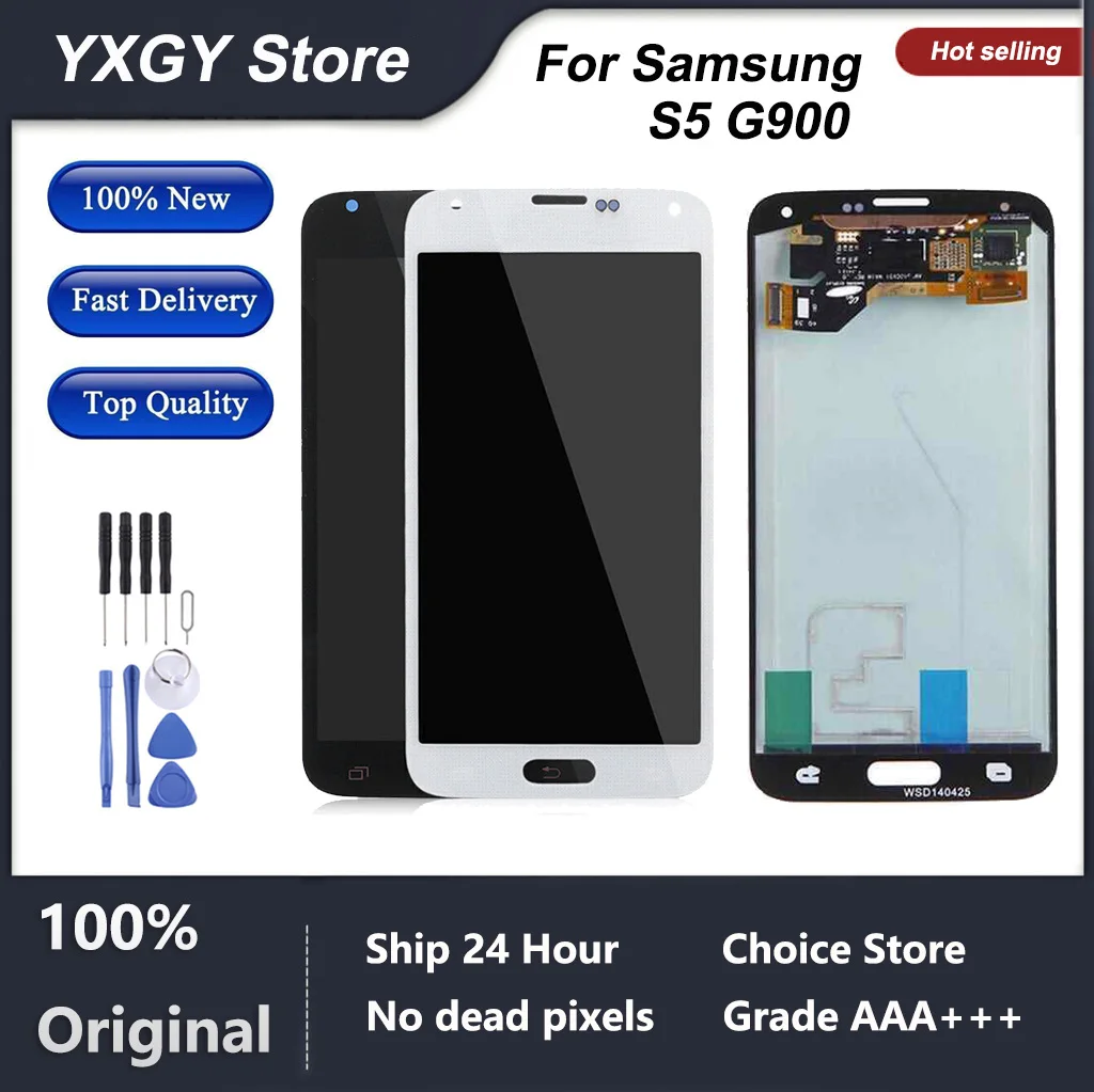 Оригинальный Super Amoled S5 ЖК-дисплей с ожоговым эффектом для Samsung Galaxy S5 G900F G900H ЖК-дисплей сенсорный экран дигитайзер Запасные части