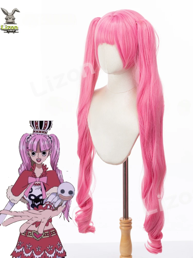 Парик для косплея Perona аниме длинные розовые завитки с хвостиками термостойкие