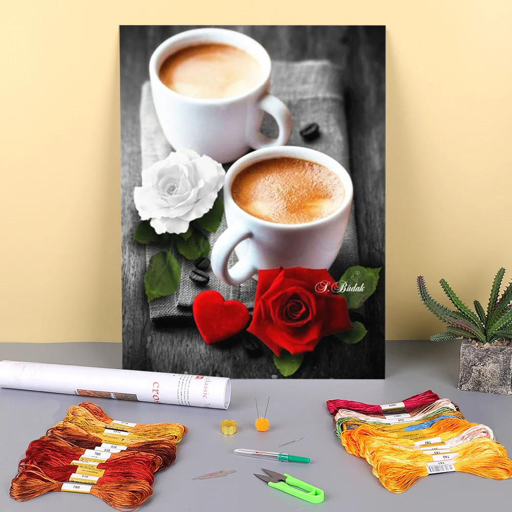 

Rose Flower Printed Canvas 11CT Cross Stitch Embroidery Complete Kit DMC Threads Hobby Knitting Handiwork Painting Promotions