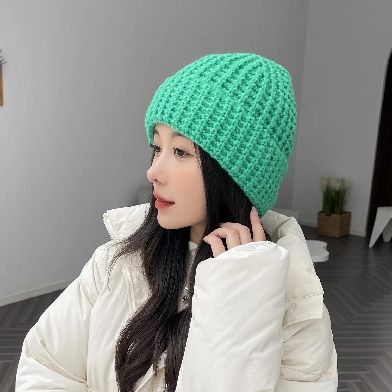 

Женская Вязаная Шапка-бини, Теплая Вязаная Шапка-бини с высоким верхом и черепом в Корейском стиле, Осень-зима