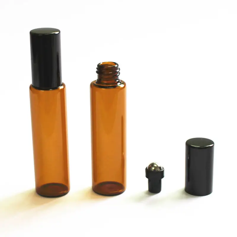 5pcs/Pack 10ML Amber Thin Glass Bottle Roll On Roller Bottle Brown Essential Oil Bottles Sample Test Vial with Metal Ball images - 6