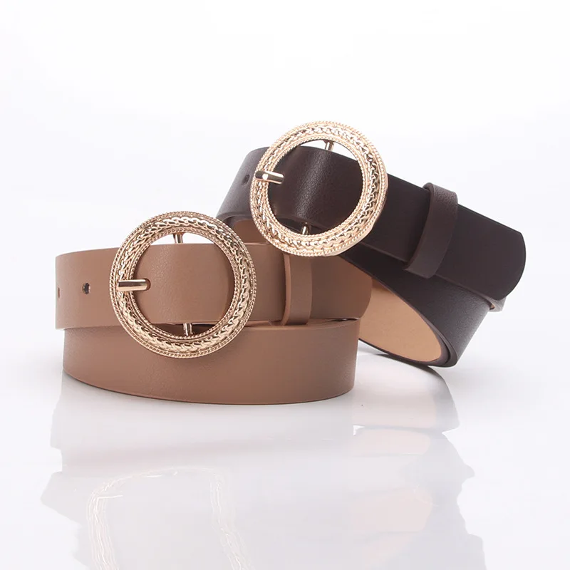 

GOOWAIL Fashion Women's Belts Round Retro Metal Buckle Solid Color Female Belt For Ladies Jeans Dress All-match Waistband