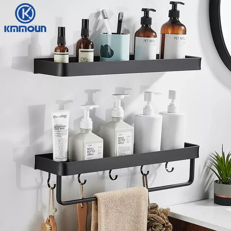 

2023 Black / White Bathroom Shelf Shampoo Holder Kitchen Storage Rack Bathroom Hardware Space Aluminum Shower Room Accessory fau