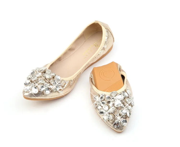 41 42 43 Plus Big Over Large Size Shoes Women's Pointed Flat Sole Rhinestone Soft Sole Shallow Mouth Single Shoes