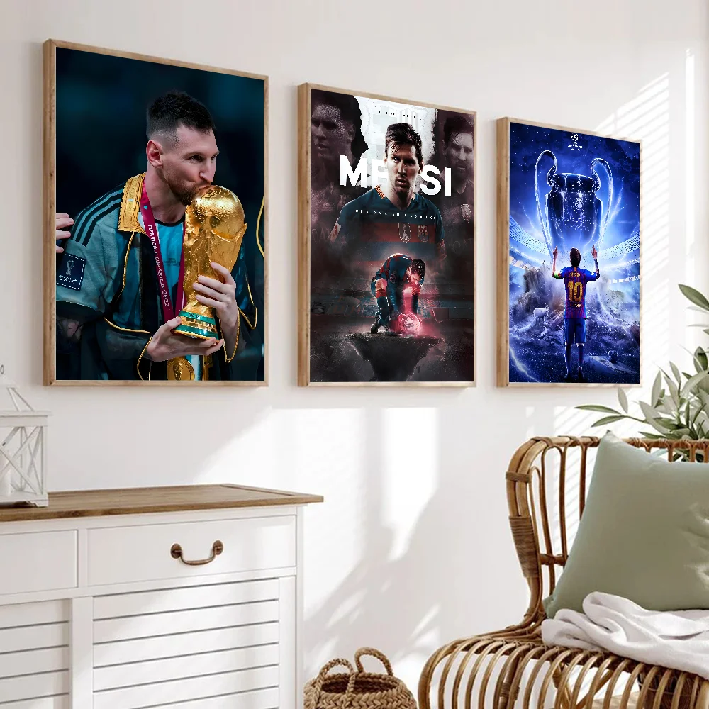 Спортивный постер М-Месси для футбола бумажный принт дома гостиной спальни входа