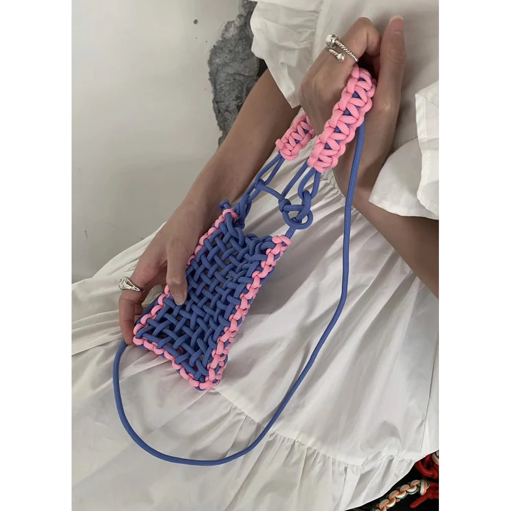 Color Woven Bags for Women Handmade Crossbody Bags for Women 2023 Small Phone Flap Purses and Handbags Hollow Shoulder Bag Tote