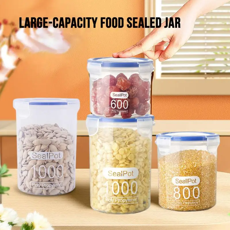 

2/4/5PCS Large-capacity Clear Container Pp Food Canister Moisture-proof Food Sealed Jars Keep Fresh Kitchen Accessories Kitchen