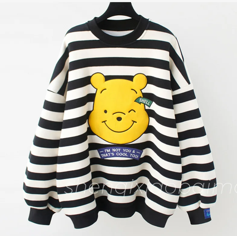 

Autumn Women's Cartoon Print Harajuku Sweatshirts Long-sleeve O-neck striped Sweatshirt New Sweet Loose Tracksuit