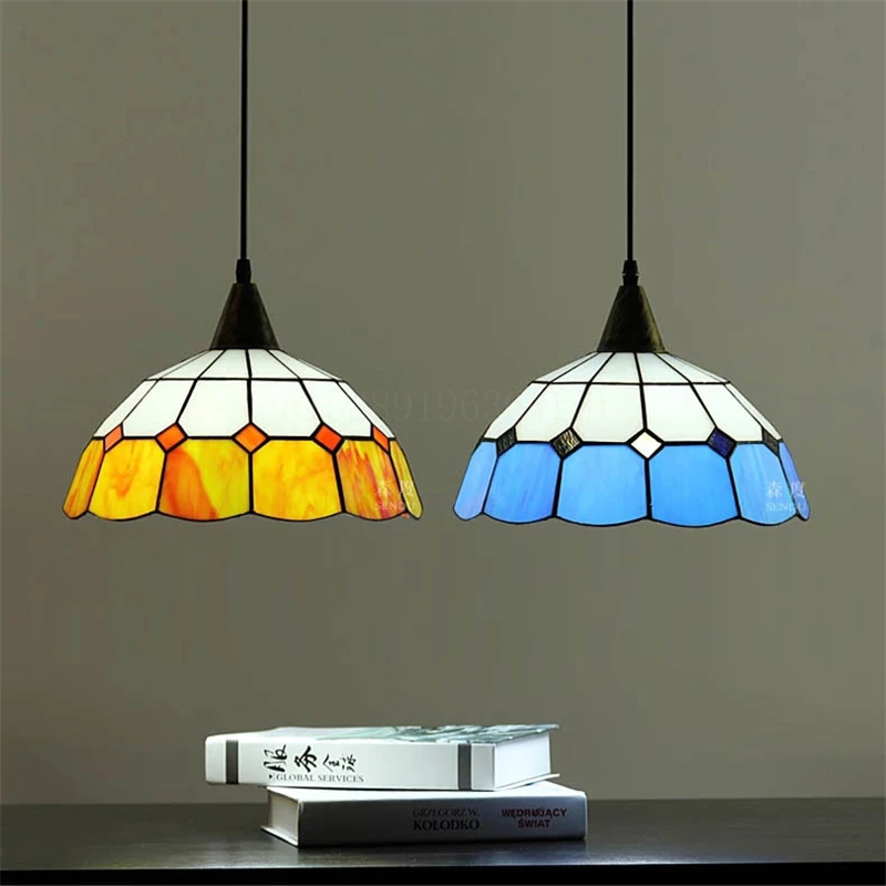 

Tiffany Stained Glass Pendant Lights Mediterranean Pastoral Restaurant Bar Corridor Aisle European Retro Pendant Lamp