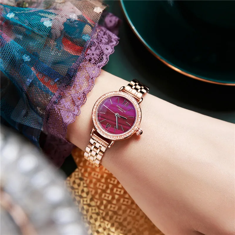 Top Brand Luxury Gift Crystal Women Watch Rose Gold Steel Ladies Wrist Watches Bracelet Girl Clock Roman Scales Waterproof