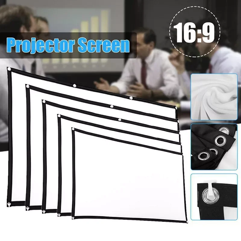 

Projector Screen Beamer Anti-Light Fabric Portable Foldable Home Cinema Theater Movie Outdoor Simple Screen With Hook
