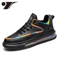comfortable air cushion platform mens shoes rainbow break shoes leather surface solid color fashion sneakers men