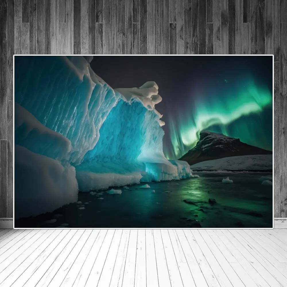 

Polar Night Landscape Photography Backdrops Decoration Blue Glacier Aurora Personalized Kid Photozone Photographic Backgrounds