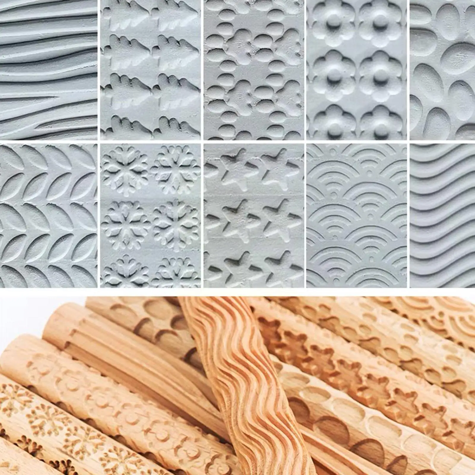 

Wooden Texture Mud Pressed Roller Pattern Roller Rod Clay Decoration Ceramic Polymer Pottery Baking Embossed Rolling Pin To Q8B8