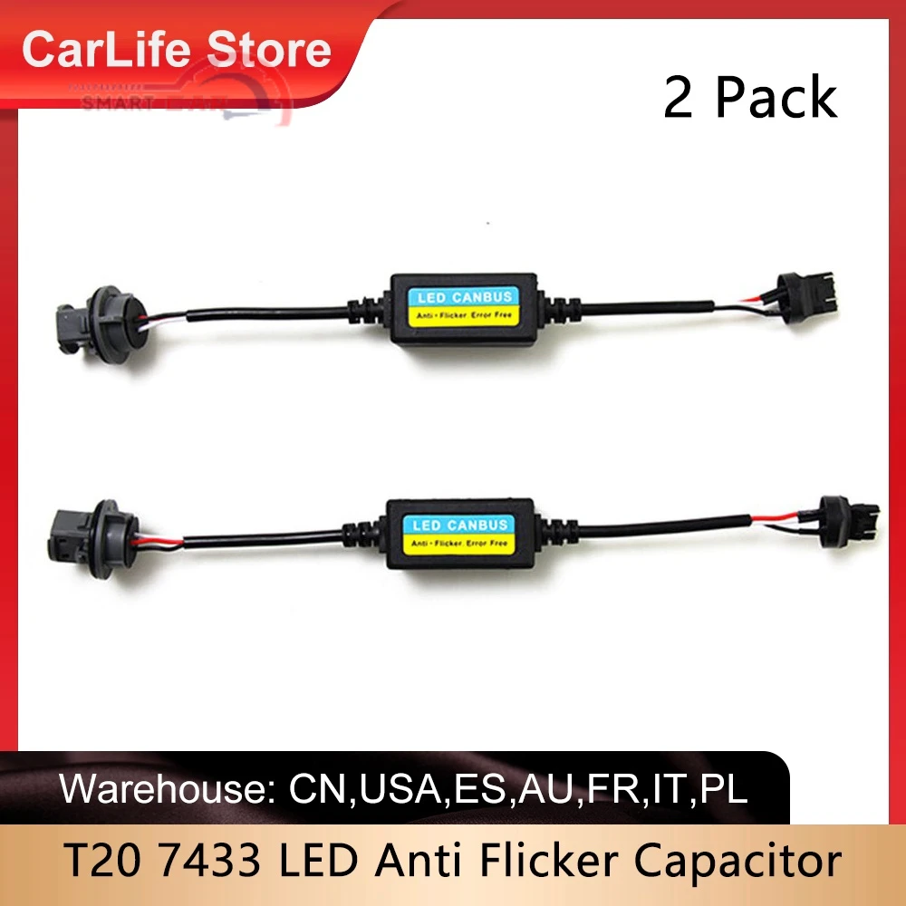 

2 Pack T20 7433 LED Anti Flicker Capacitor Error Code Computer Warning Canceller Capacitor LED Resistor Canbus Decoder