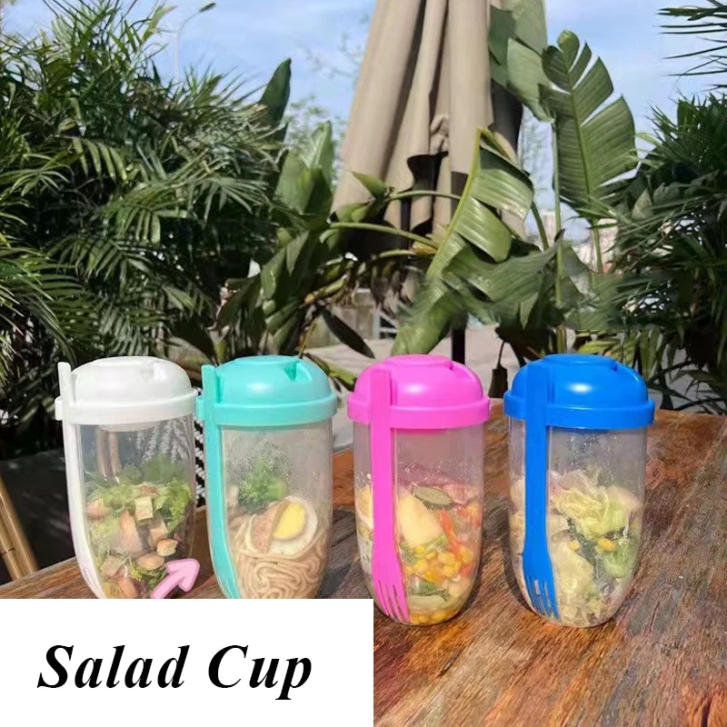 

Keep Fit Salad Meal Shaker Cup Fresh Container with Fork Sauce Cup Portable Picnic Bento Food Box Kitchen Lunch Box Loose Weight