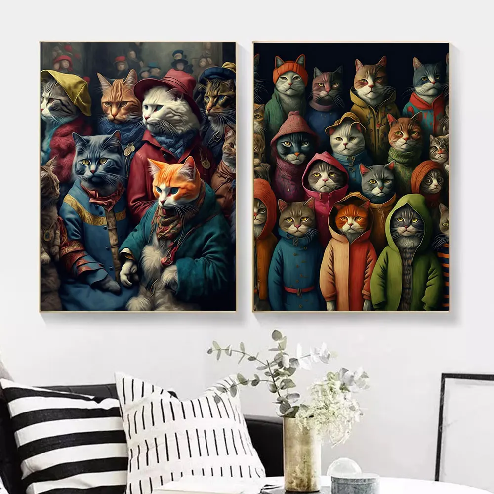 Абстрактный аниме смешной Кот банды плакаты и принты игра шахматы холст живопись