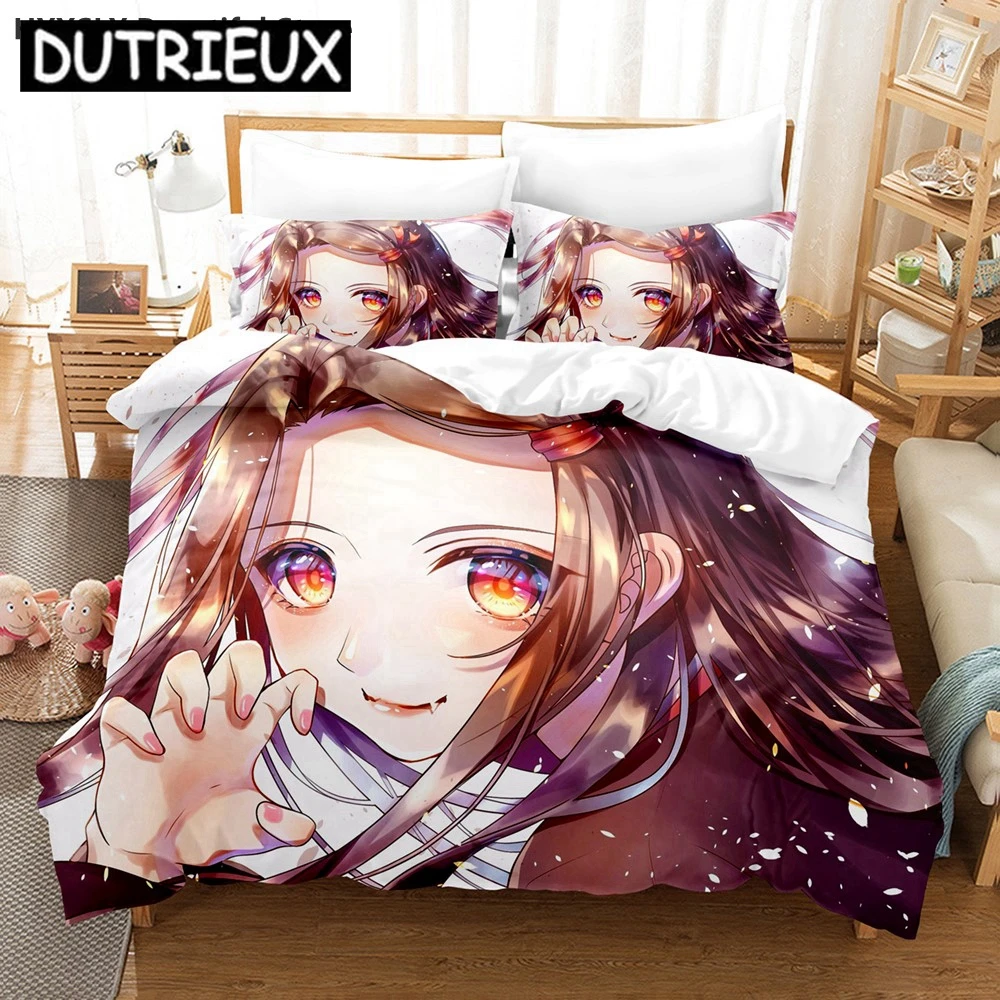 

Комплект постельного белья Kamado Nezuko с аниме рассекающим демонов 3D, пододеяльник, льняное одеяло, одинарный, двойной, двуспальный, Королевский