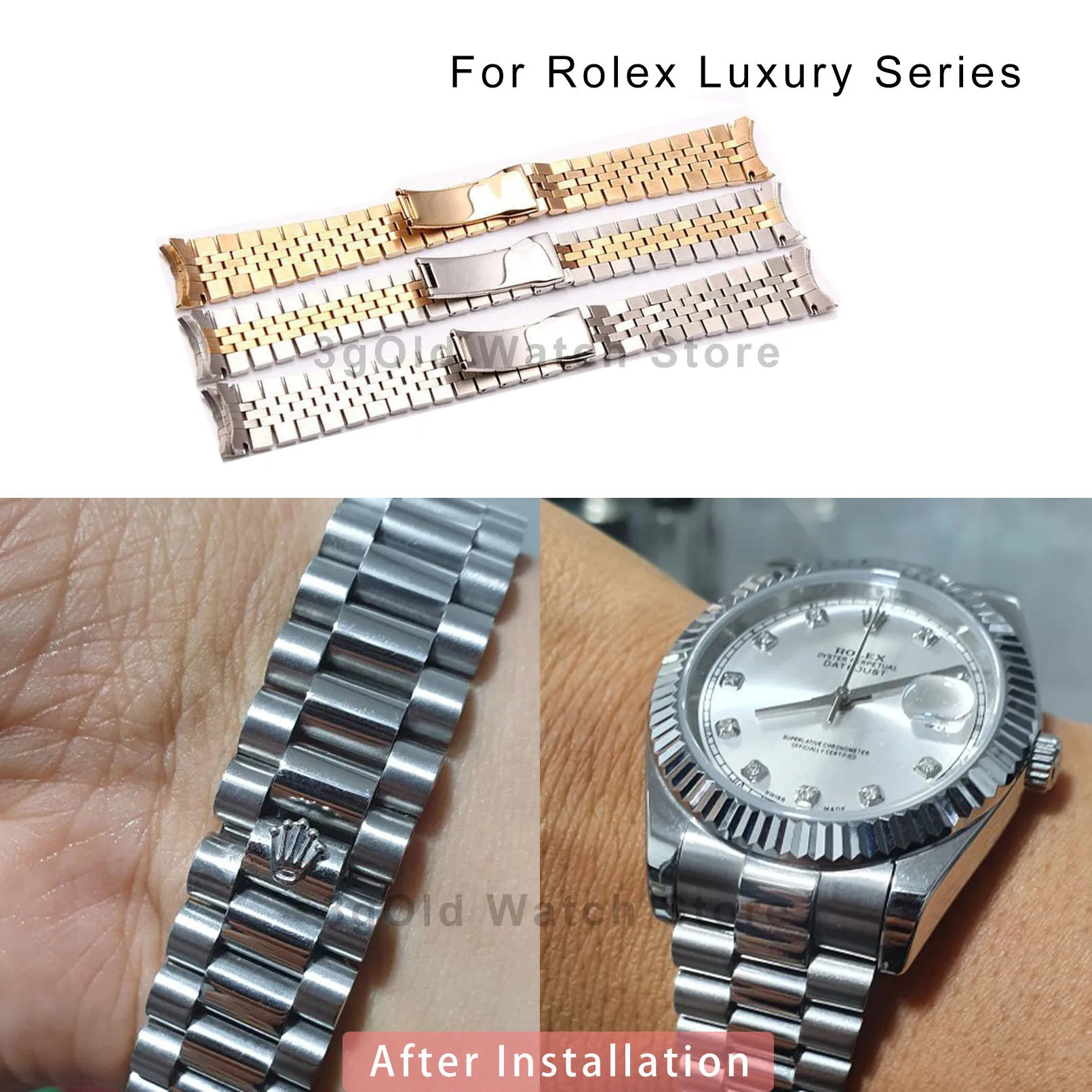 

Ремешок стальной для часов, спортивный браслет для часов Rolex роскошной серии, с пятью бусинами, цельный однотонный браслет для женщин, аксес...