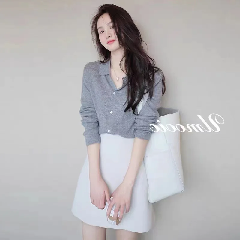 

Autumn and Winter New Women's 100% Wool Cardigan Women's POLO Neck Sweater Slim Fit Knitted Underlay Wool Sweater Jacket