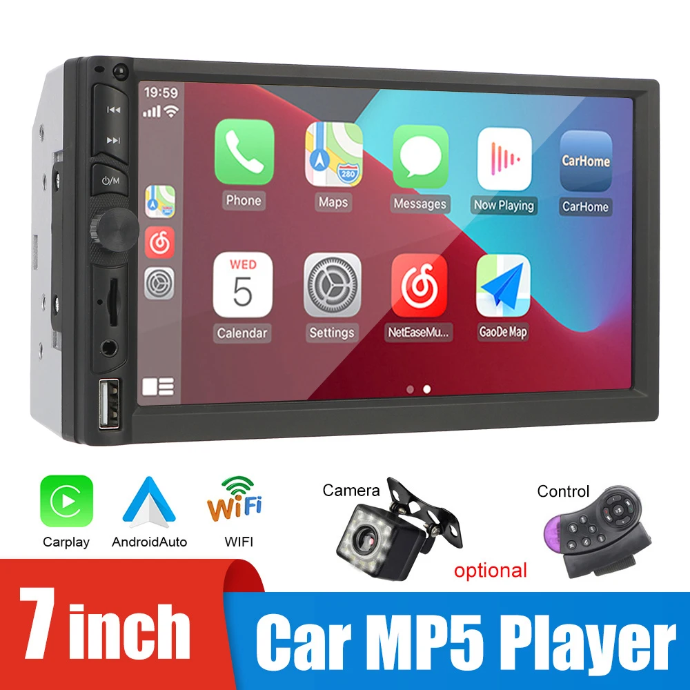 

12V 7 Inch Screen Car DVD Player MP5 Carplay Android Audio Bluetooth Radio FM Rear View Camera Automotive Autoradio Accessories