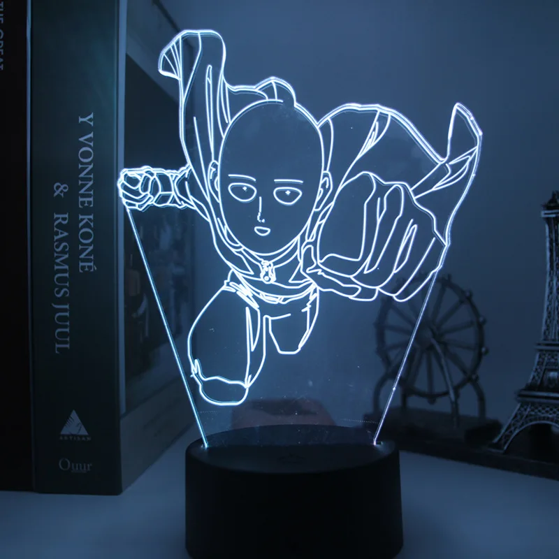 Ночник с одним дыроколом для мужчин мультяшная фигурка Сайтама 3D иллюзионная