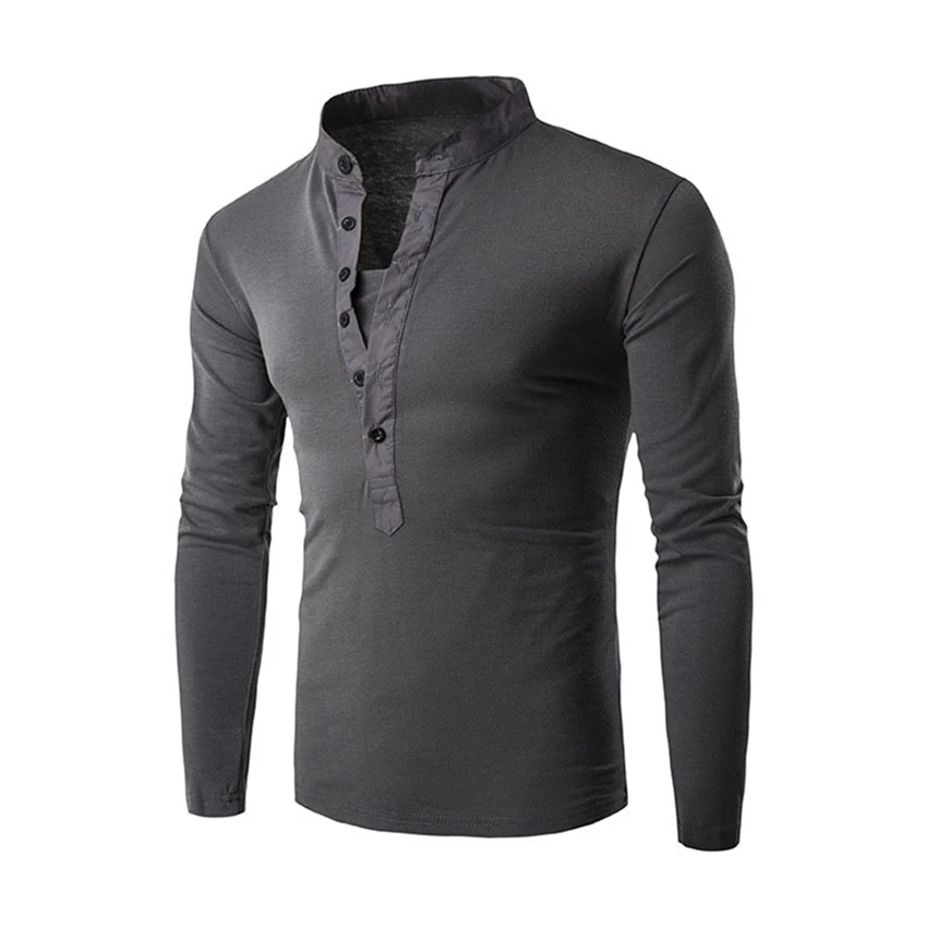 

Men's Shirts Long Sleeve Thin Slim Casual Shirts Men Spring Autumn V-neck Button Collar Shirt Men Clothing Tops