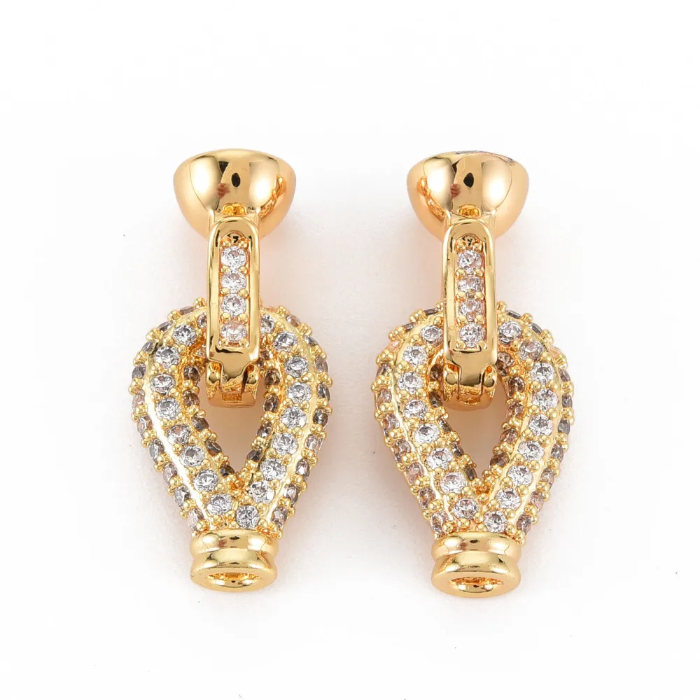 

Brass Micro Pave Clear Cubic Zirconia Fold Over Clasps Nickel Free Teardrop 18x12x5mm Hole: 2.5mm