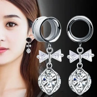 2 pcs cubic zircon bow knot ear tunnels plugs stainless steel ear piercing crystal ear extension expansion piercing oreja
