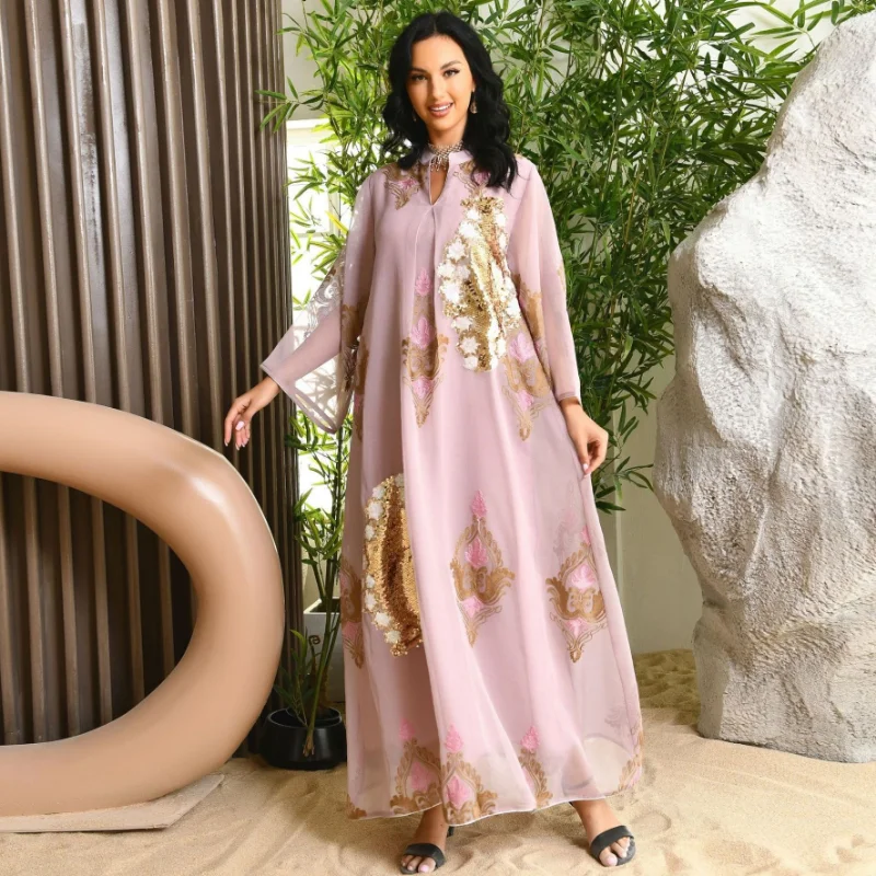 Arabic Abaya Dubai Muslim Kaftan Maxi Dress Women Luxury Sequin Caftan Marocain Evening Party Long Dresses 2023 Abayas Femme