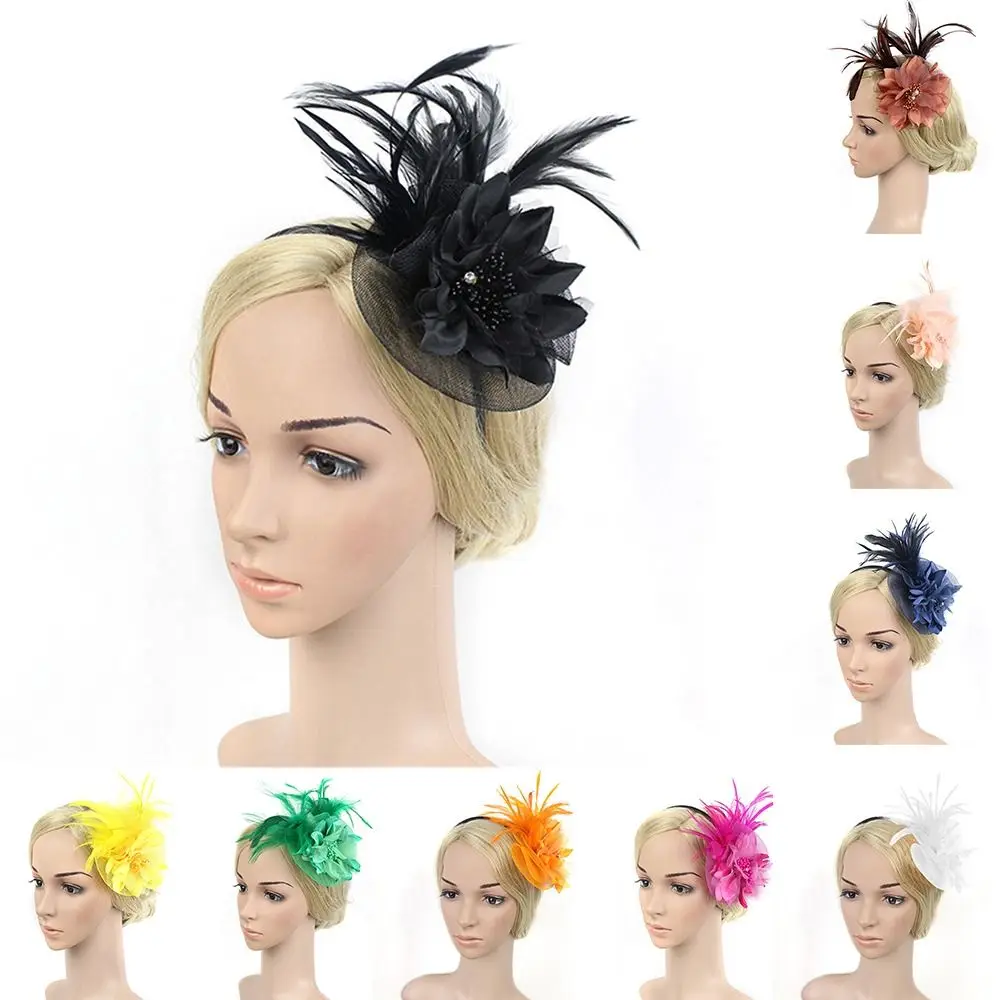 

Женская сетчатая шляпа с перьями, элегантная Свадебная шляпа с цветами и Дерби, повязка на голову для вечевечерние НКИ,