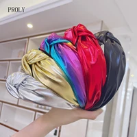 proly new fashion women headband wide side pu leather hairband center knot headwear for women classic hair accessories