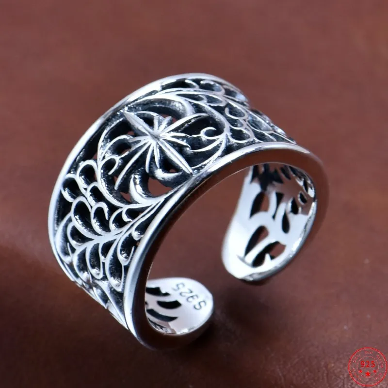 

S925 Sterling Silver Rings for Women 2023 New Women's Fashion Eight-pointed Star Hollow Eternal Vine Pure Argentum Punk Jewelry