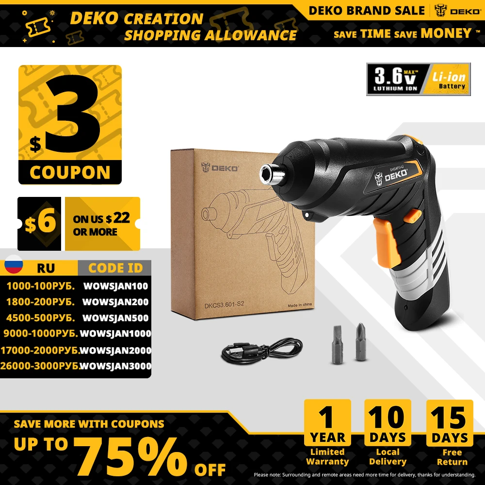  DEKO DKCS3.6O1 S1/S2/S3 электрическая Беспроводная отвертка без ключа патрон зарядный аккумулятор
