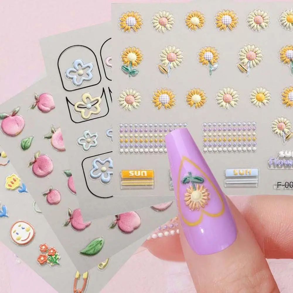 

Sunflower 3D Relief Peaches Dogs Manicure Accessories Cartoon Nail Decals Flowers Nail Stickers Nail Decorations