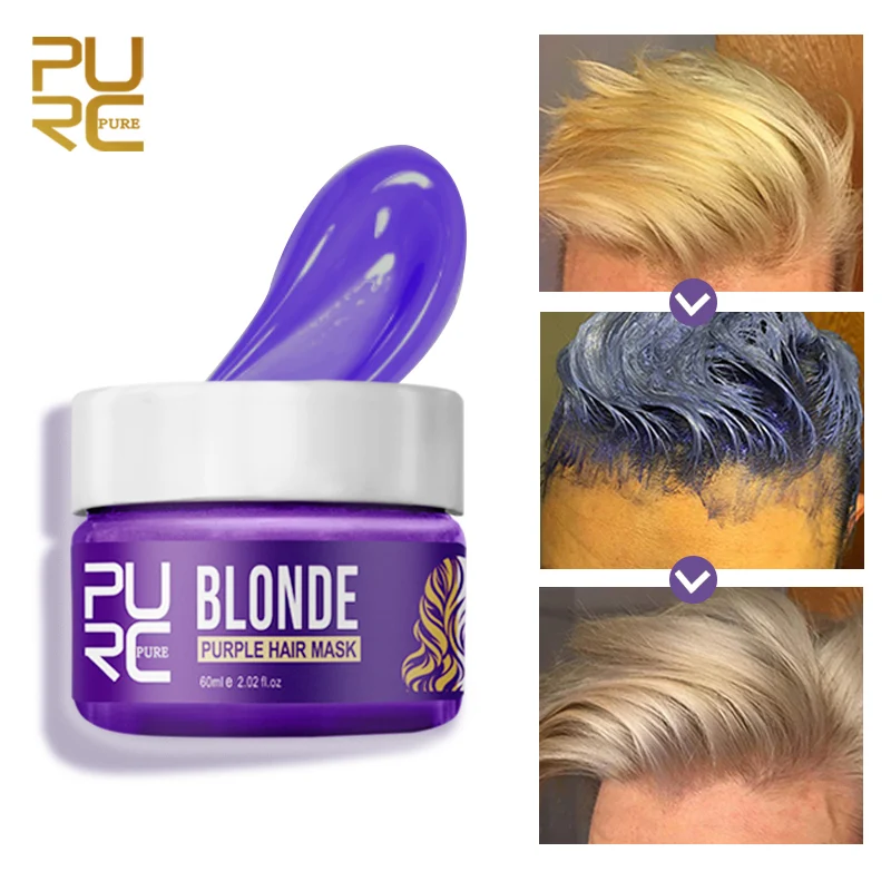 

PURC Purple Hair Mask Removes Yellow And Brassy Tones Repairs Frizzy Make Hair Soft Smooth Professional Hair Mask Hair Care 60ml