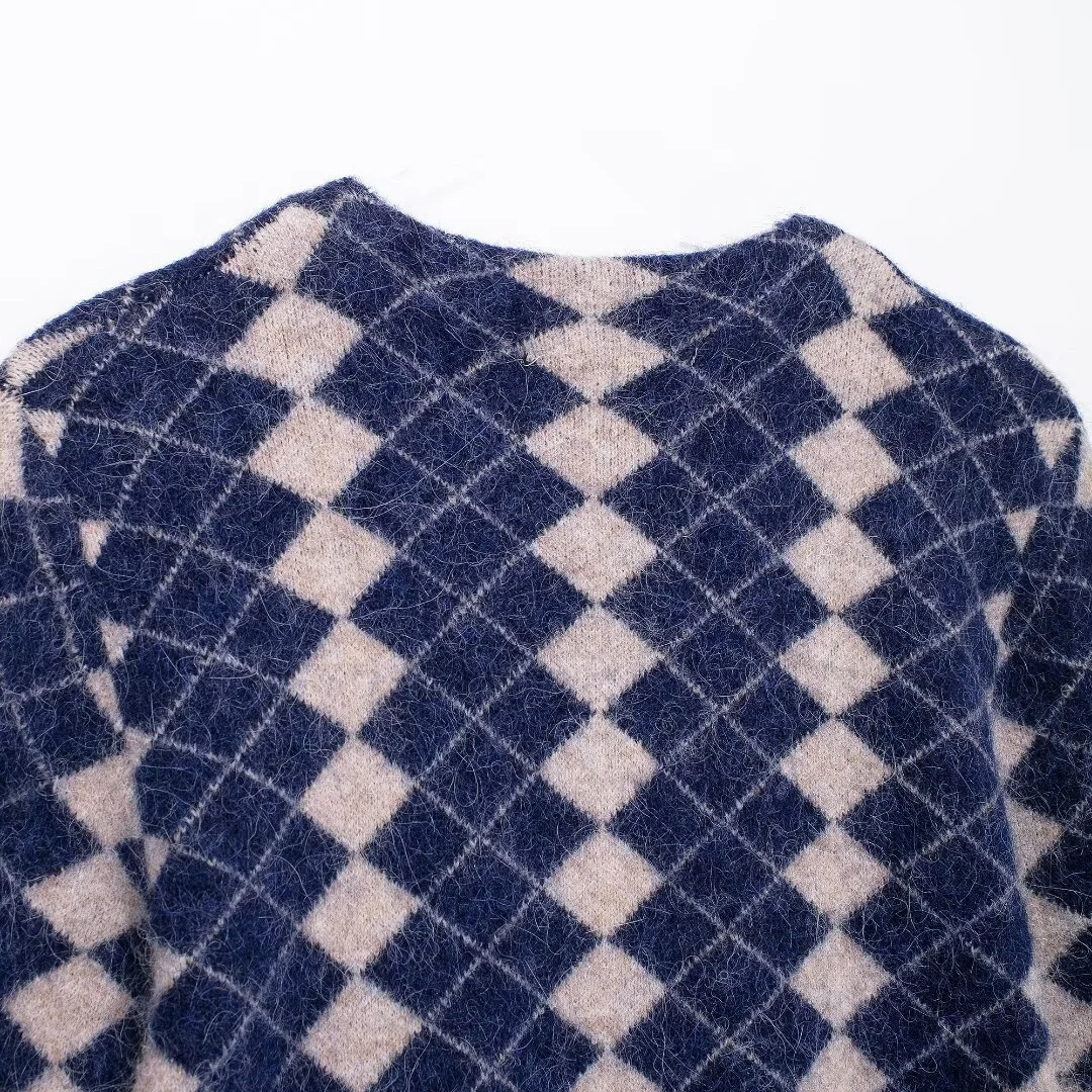 ZA женский осенне-зимний новый вязаный кардиган 2024 с круглым вырезом и