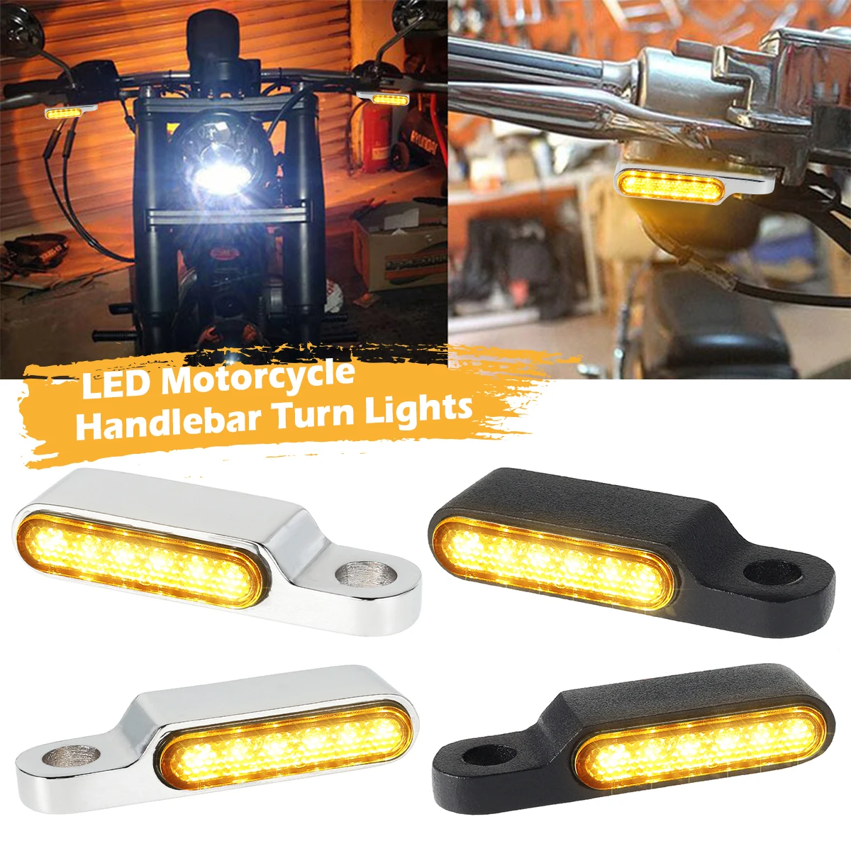 

2pcs Handlebar LED Turn Signals Motorcycle LED Running Light Mini Blinkers Waterproof Front Sequential Indicators
